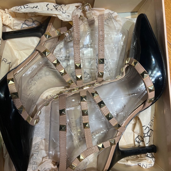 BCBG Black Patent & Tan Studded slingback heels Sz 9 - Picture 9 of 12